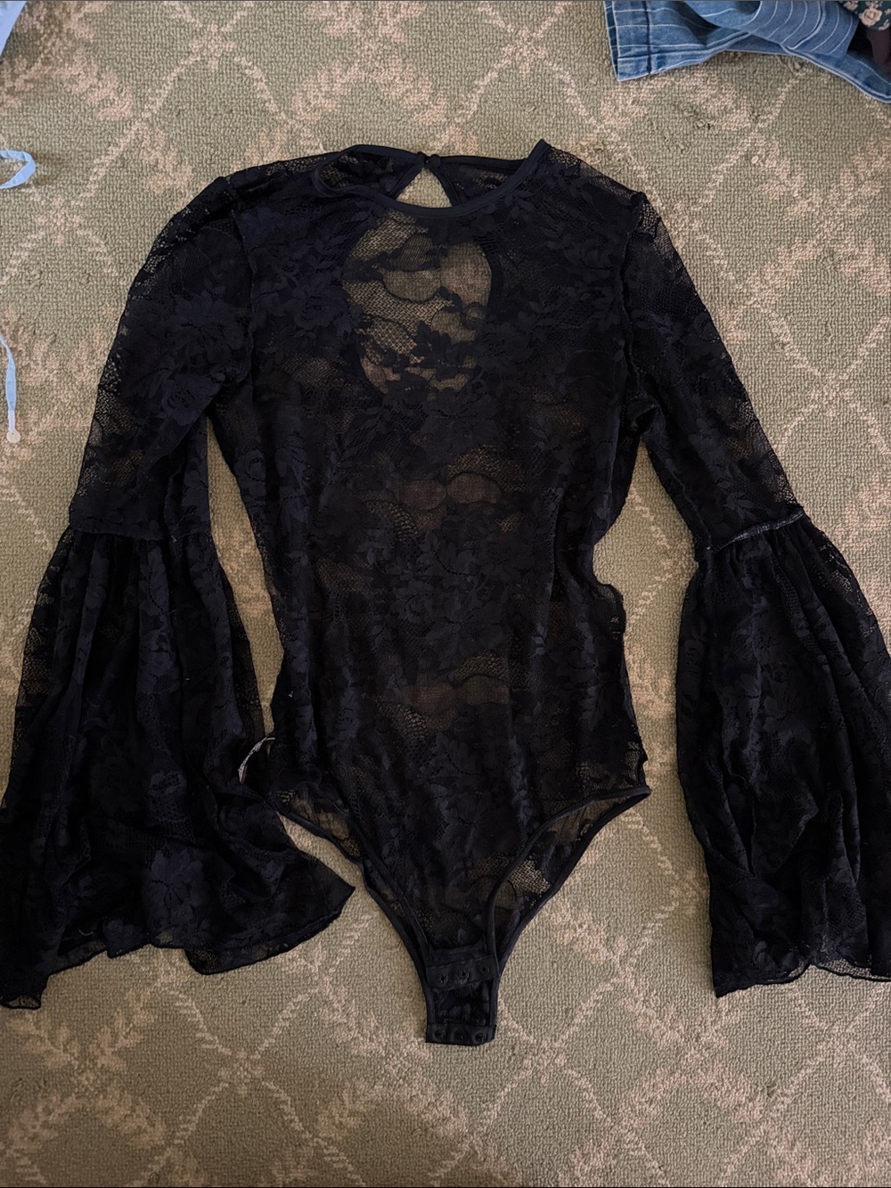Out from under urban outfitters black Lace Bell Sleeve Bodysuit